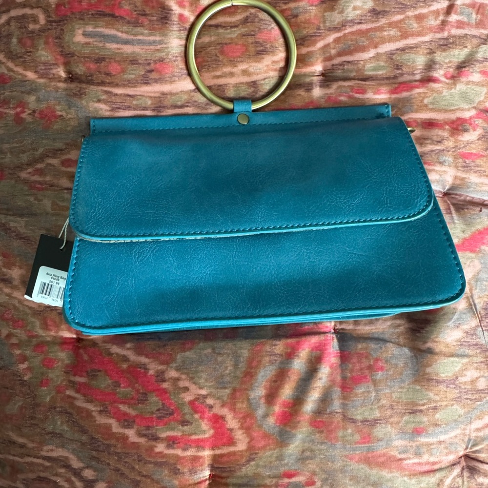Blue Handbag with antique Gold Accent ring